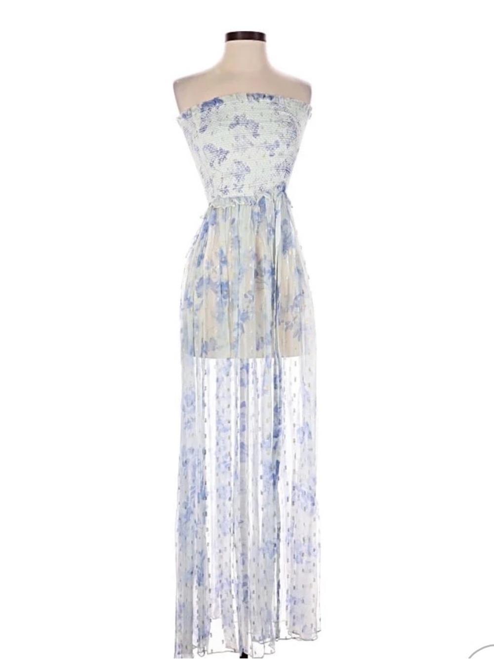 Rococo Sand Blue Floral High Low Maxi Top
